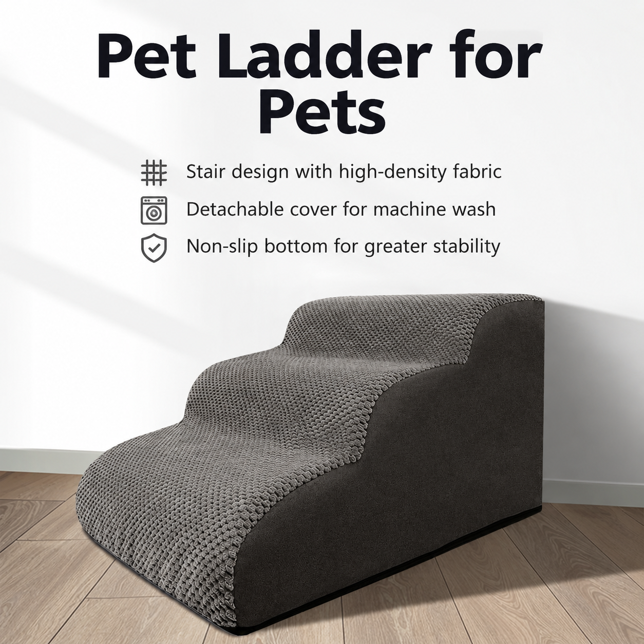 Orthopedic Foam Pet Stairs with Washable Cover – Safe 2, 3, & 4 Tier Dog Ramp for Bed & Couch Access, Gentle Slope for Puppies, Small Breeds, and Senior Pets Needing Joint Relief (Beige, 4Tier)
