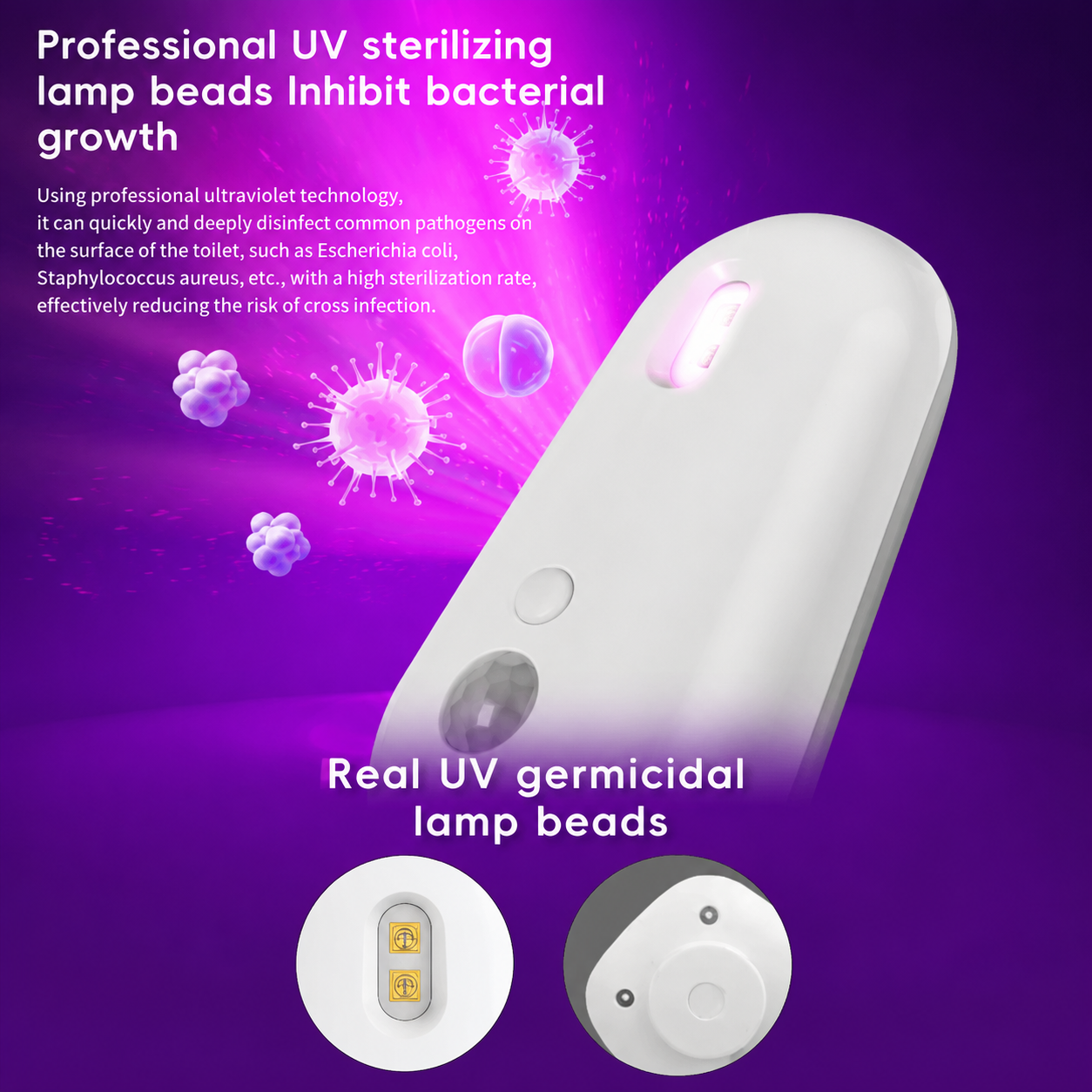 2-in-1 Motion Sensor Toilet UV Sterilizer Light with RGB Night Light – Automatic Disinfection, Waterproof Rechargeable Design for Bathroom Hygiene (1PCS)