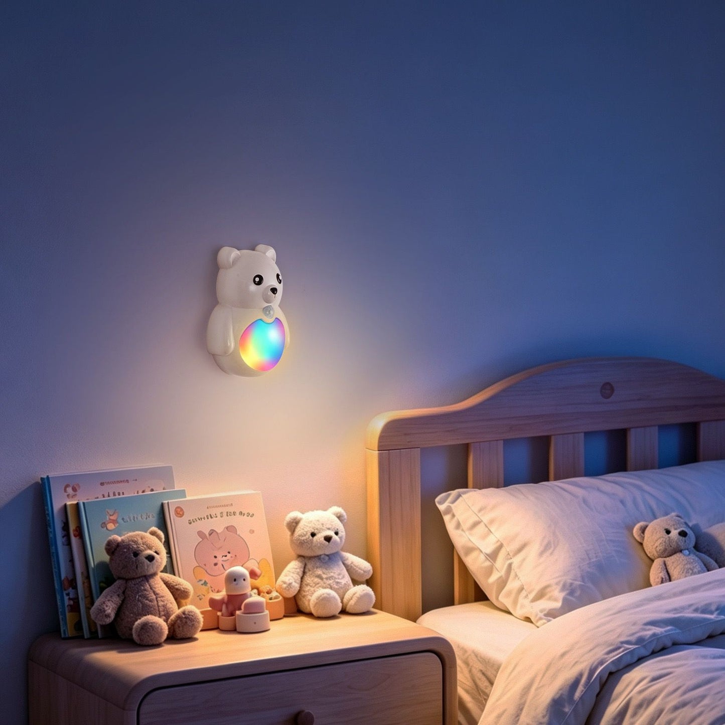 Adorable 3D Cartoon Bear LED Wall Light, Motion Sensor Night Light, Rechargeable, Magnetic Mount, No Wiring, Warm White & Rainbow Glow for Bedroom, Nursery, Bathroom, Hallway, Kitchen (Black, 1PCS)