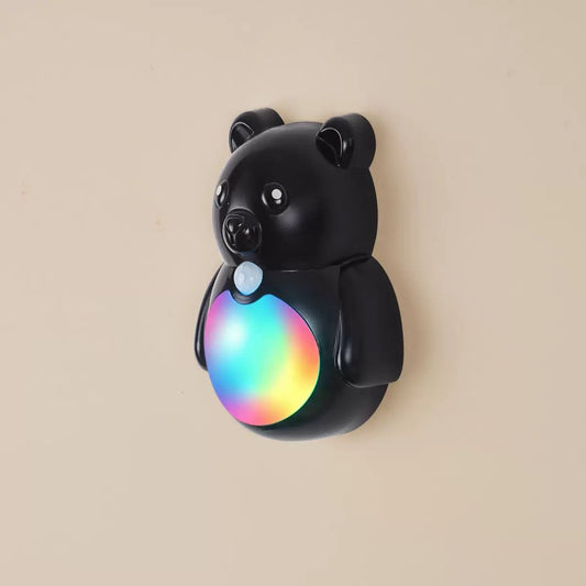 Adorable 3D Cartoon Bear LED Wall Light, Motion Sensor Night Light, Rechargeable, Magnetic Mount, No Wiring, Warm White & Rainbow Glow for Bedroom, Nursery, Bathroom, Hallway, Kitchen (Black, 3PCS)