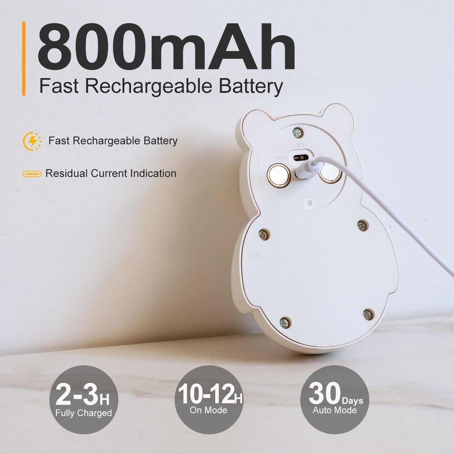 Adorable 3D Cartoon Bear LED Wall Light, Motion Sensor Night Light, Rechargeable, Magnetic Mount, No Wiring, Warm White & Rainbow Glow for Bedroom, Nursery, Bathroom, Hallway, Kitchen (Black, 3PCS)