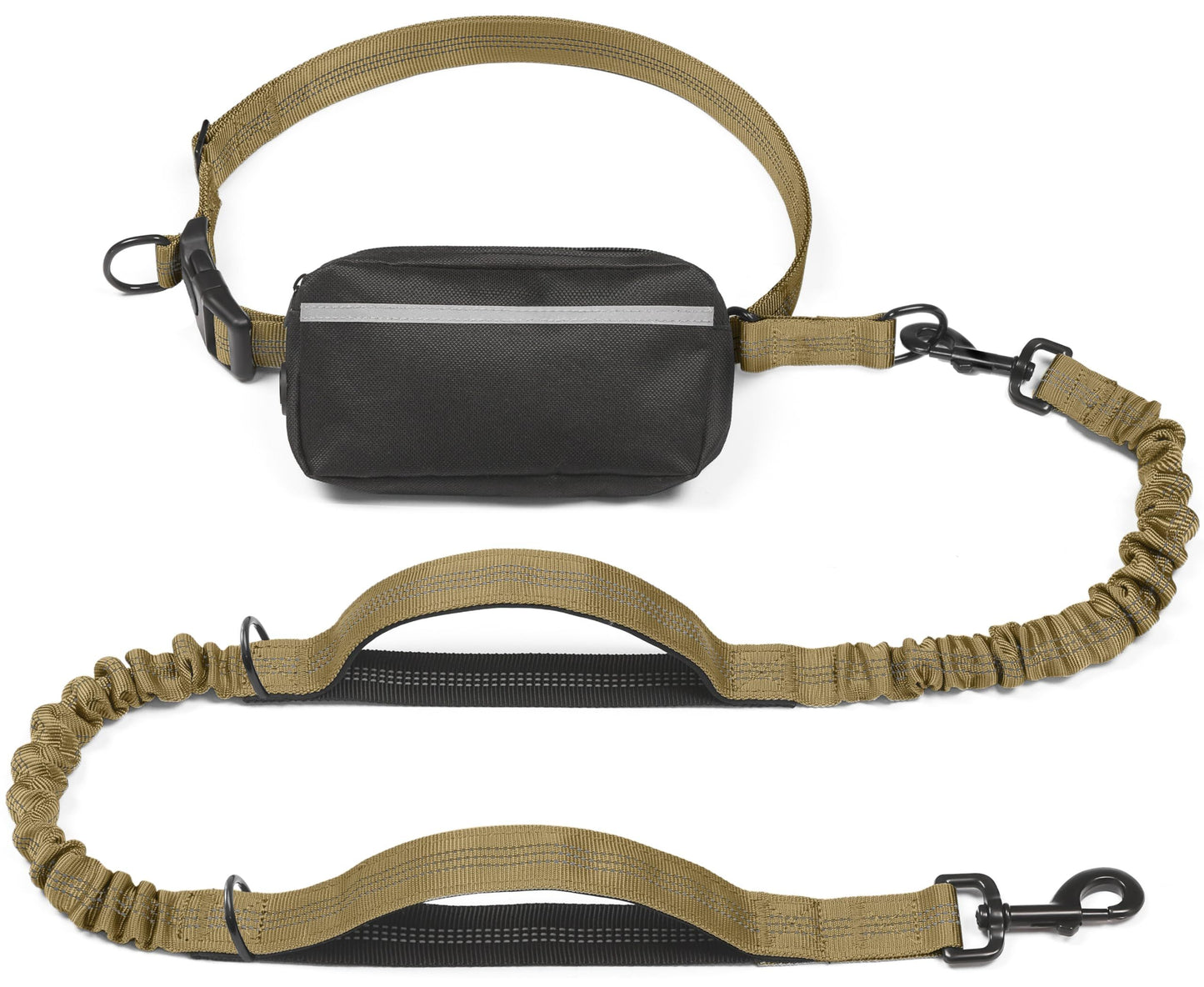 Hands-Free Dog Leash with Waist Belt and Storage Pouch, Shock-Absorbing Bungee Leash for Running, Walking, and Outdoor Adventures, Reflective Safety Design for Night Walks (Cyan)