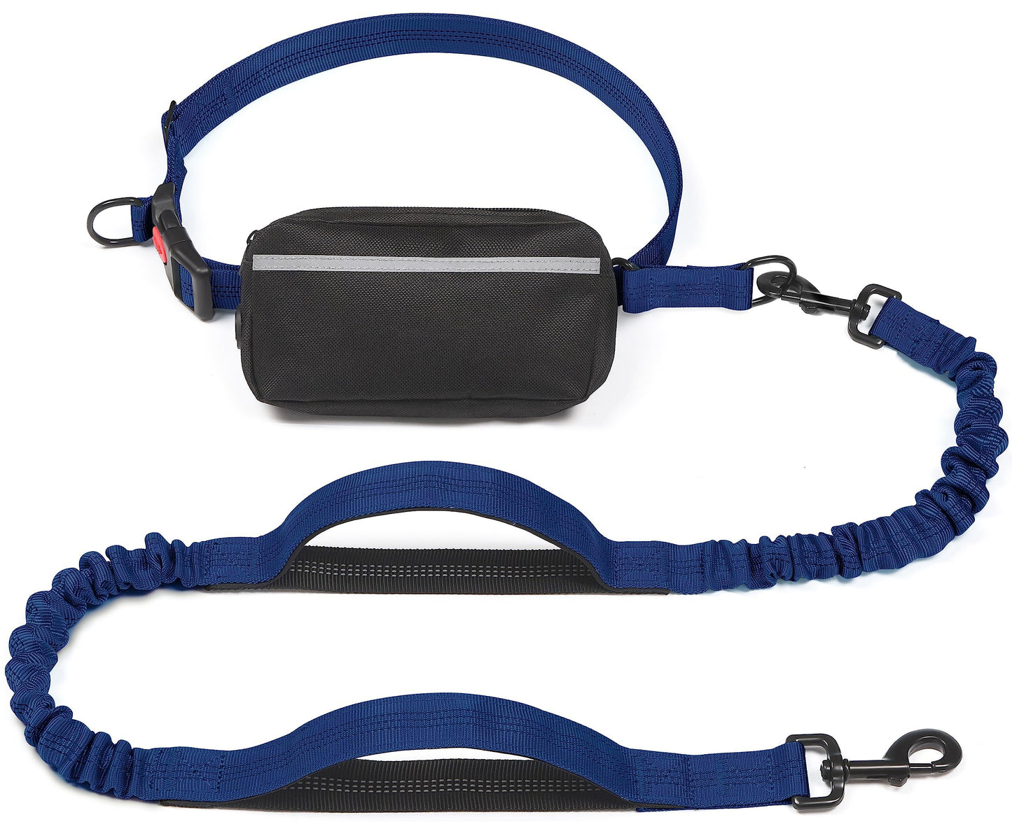 Hands-Free Dog Leash with Waist Belt and Storage Pouch, Shock-Absorbing Bungee Leash for Running, Walking, and Outdoor Adventures, Reflective Safety Design for Night Walks (Cyan)
