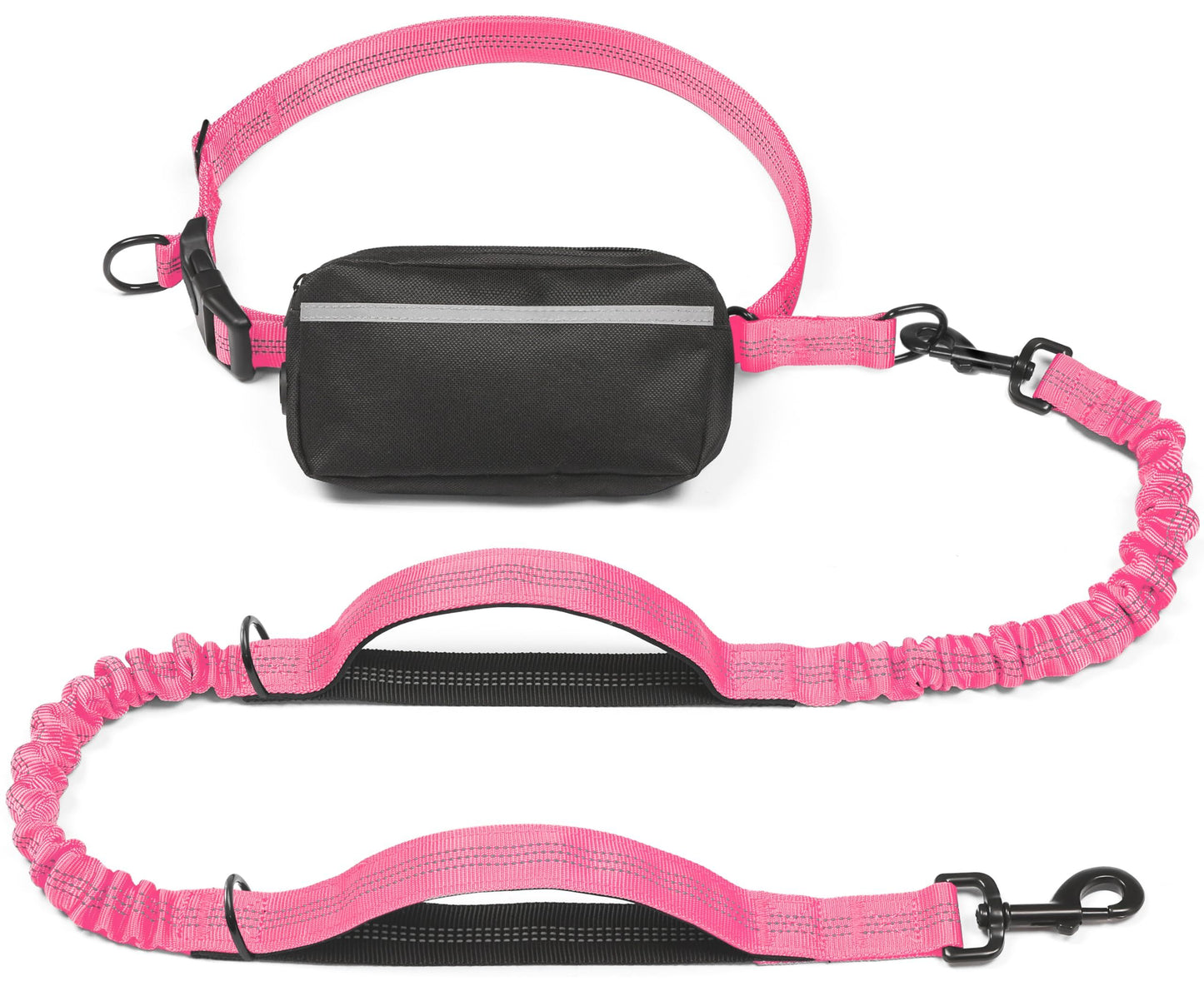 Hands-Free Dog Leash with Waist Belt and Storage Pouch, Shock-Absorbing Bungee Leash for Running, Walking, and Outdoor Adventures, Reflective Safety Design for Night Walks (Navy)
