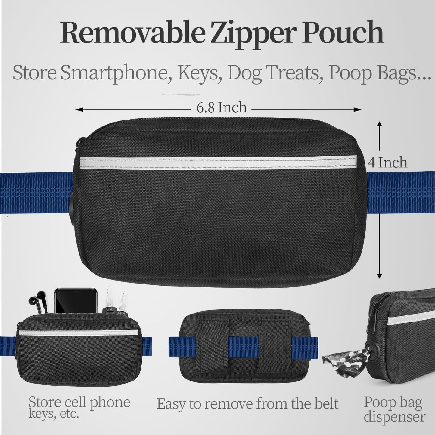 Hands-Free Dog Leash with Waist Belt and Storage Pouch, Shock-Absorbing Bungee Leash for Running, Walking, and Outdoor Adventures, Reflective Safety Design for Night Walks (Purple)