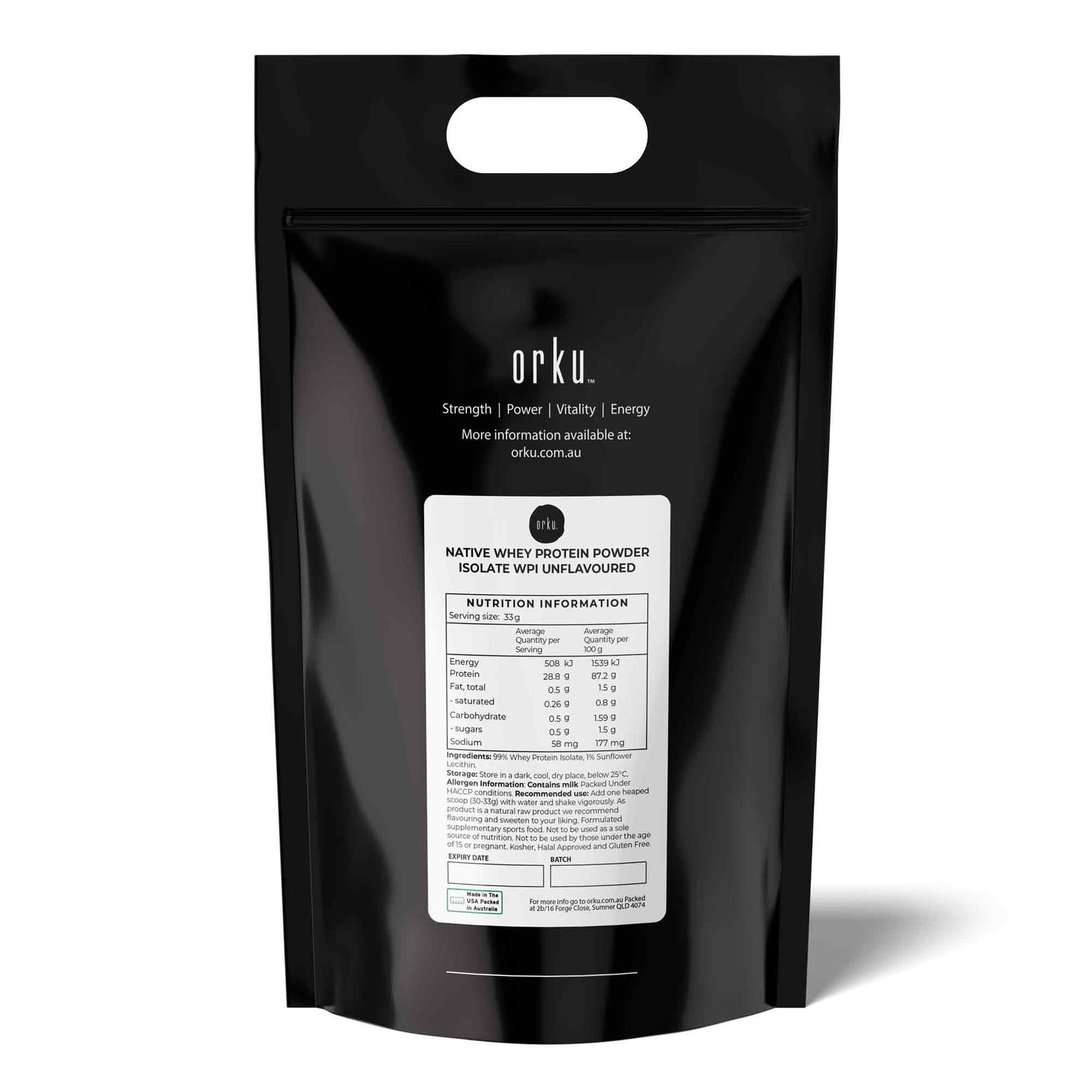 Orku 20Kg Whey Protein Isolate Powder WPI 90% Unflavoured Native Bag