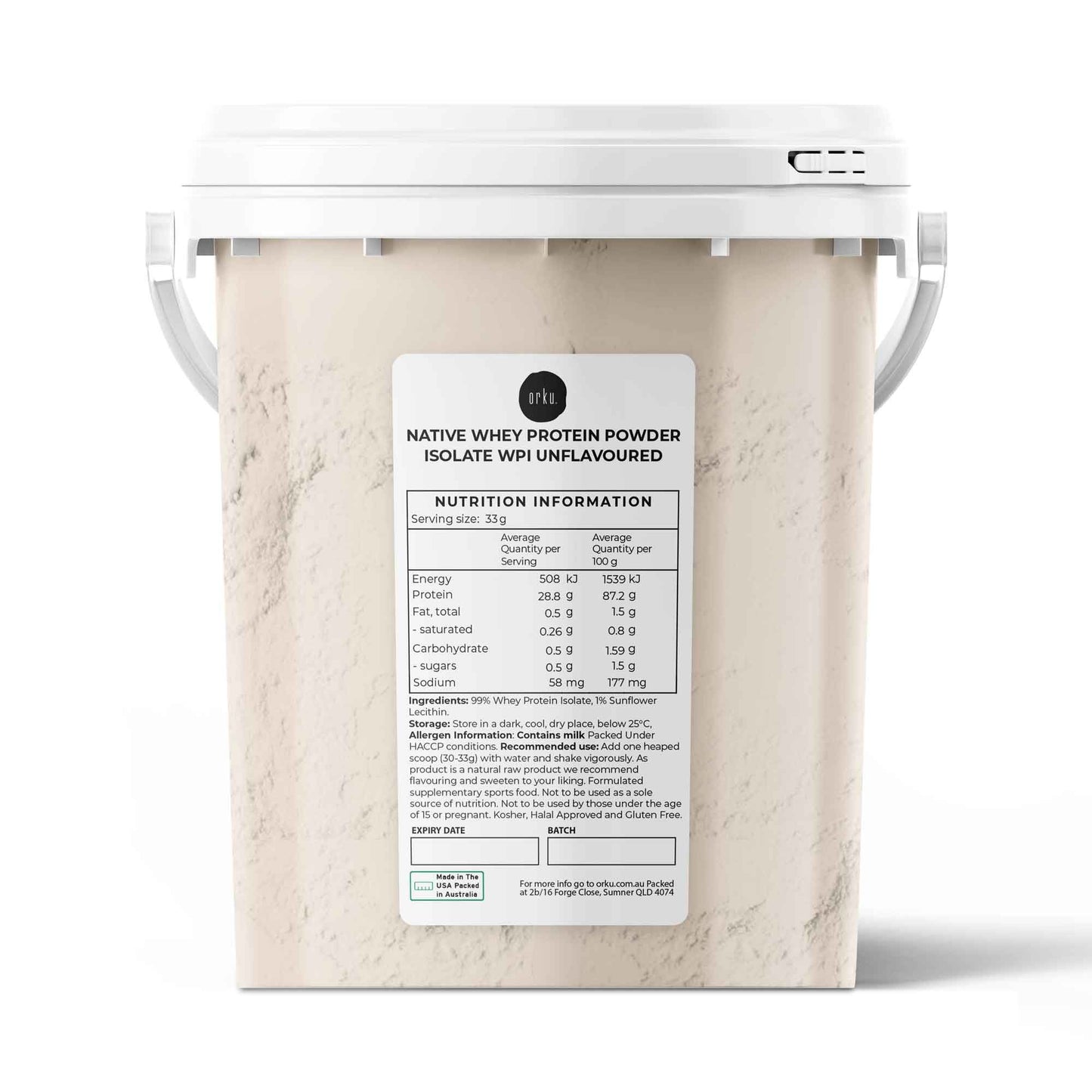Orku 500g Whey Protein Isolate Powder WPI 90% Unflavoured Native Tub