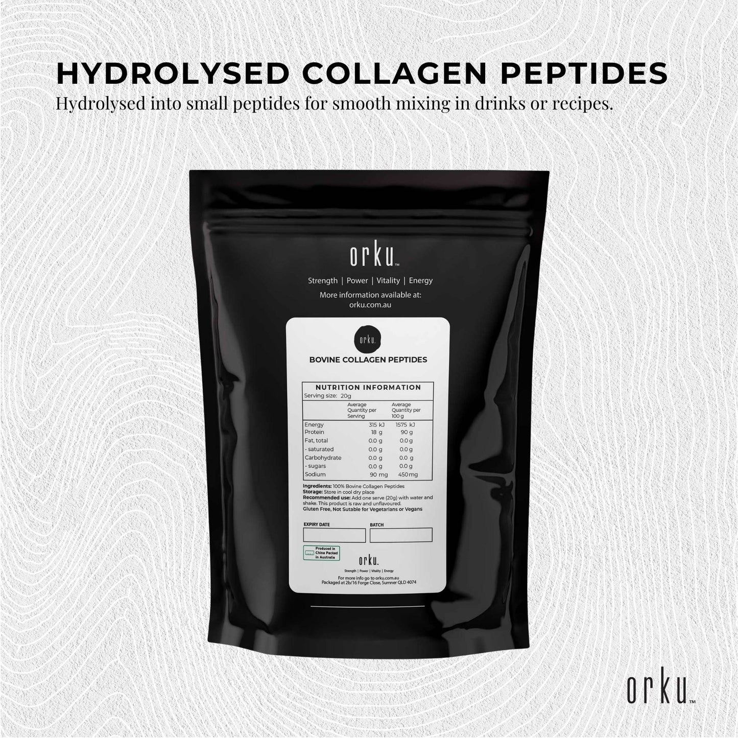 Orku 2Kg Bovine Collagen Peptides Powder Hydrolysed Protein Unflavoured