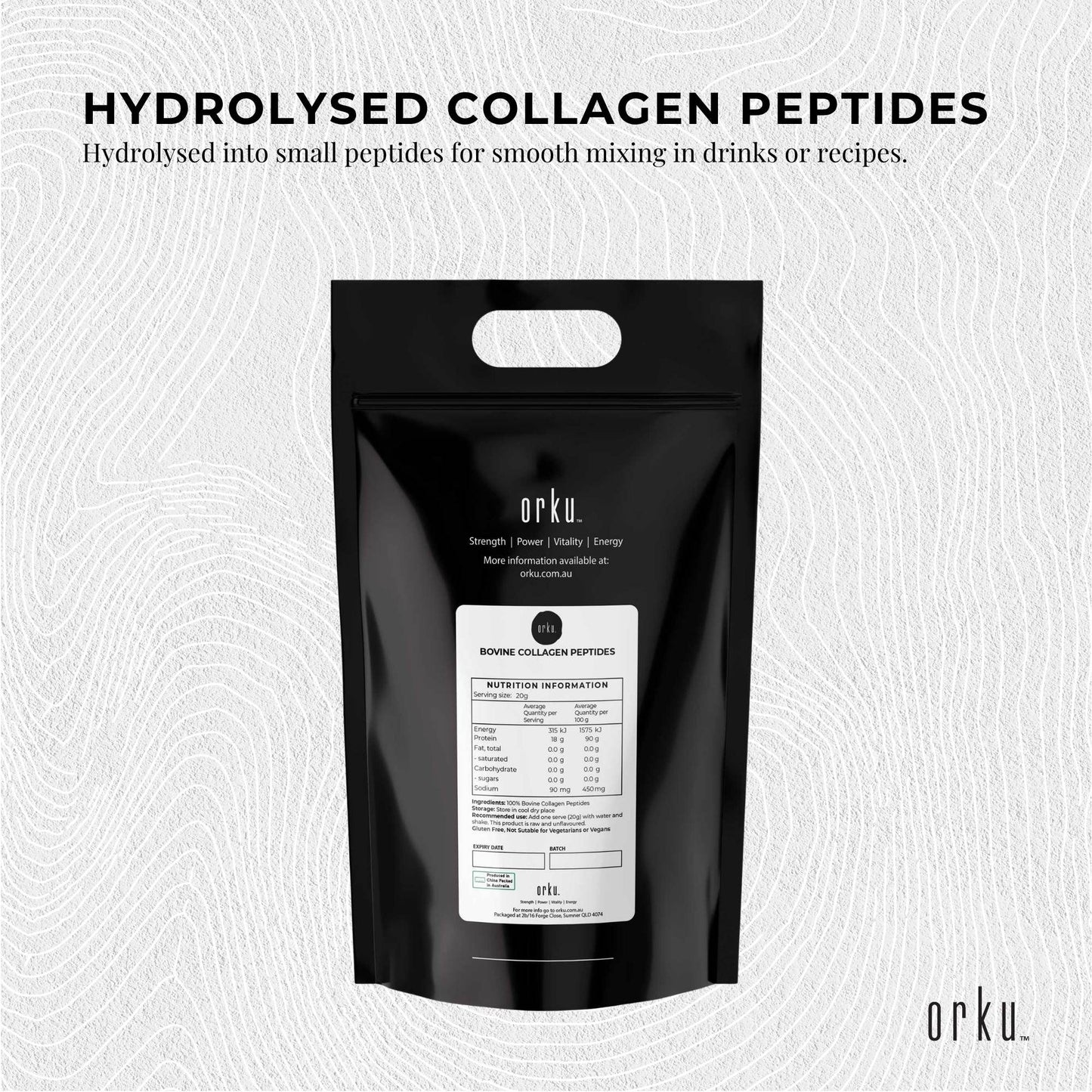 Orku 20Kg Bovine Collagen Peptides Powder Hydrolysed Protein Unflavoured
