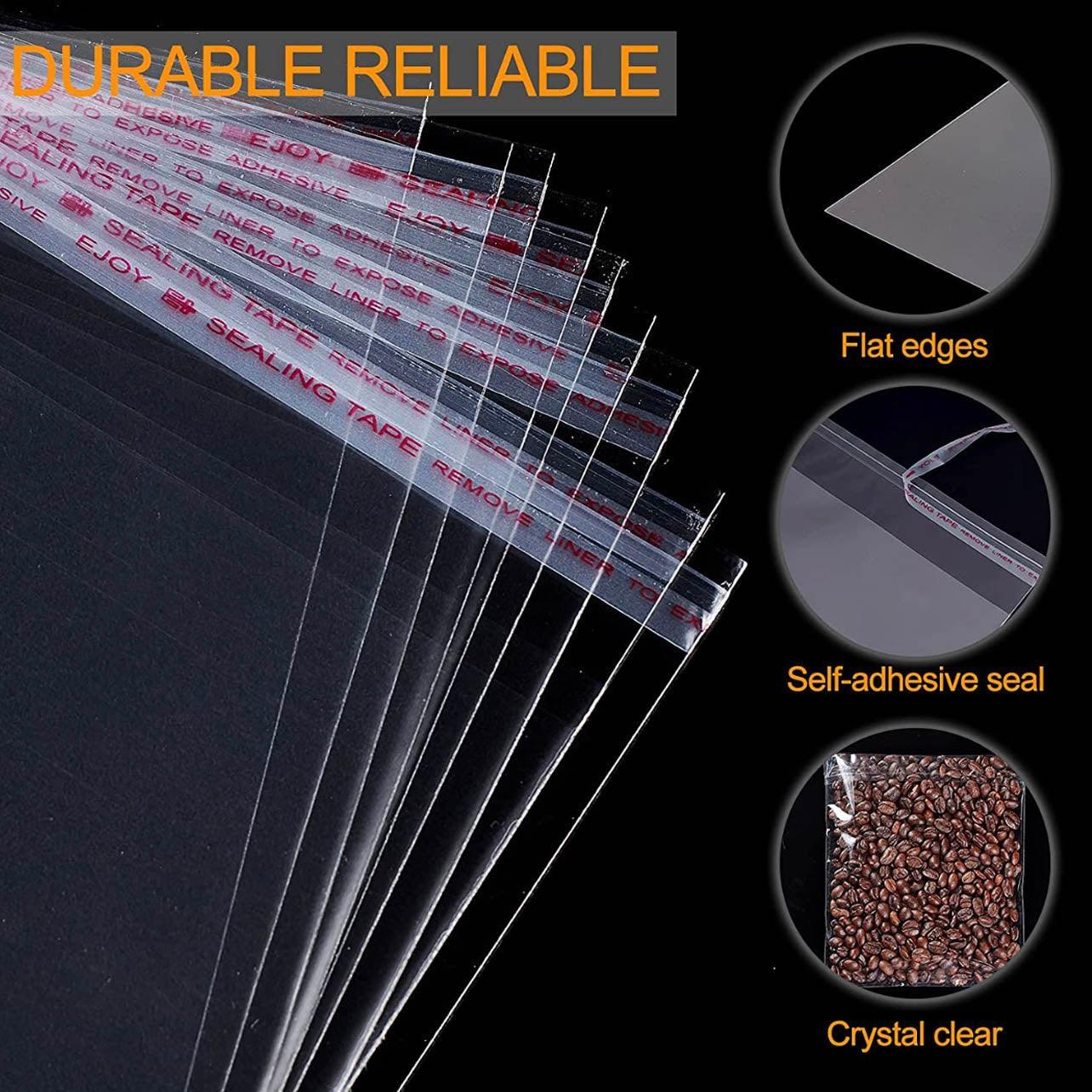 Multi-size Clear Self-Seal Cellophane Bags - Bulk Adhesive Opp - 11*20+4