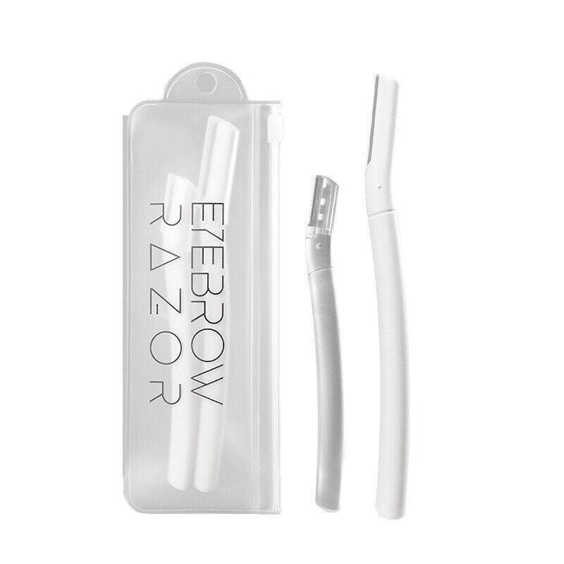 3Pcs Eyebrow Razor Set Facial Trimmer Shaver Blade Hair Remover Beauty Tool - Short+Long Eyebrow Razor+Scissor-White