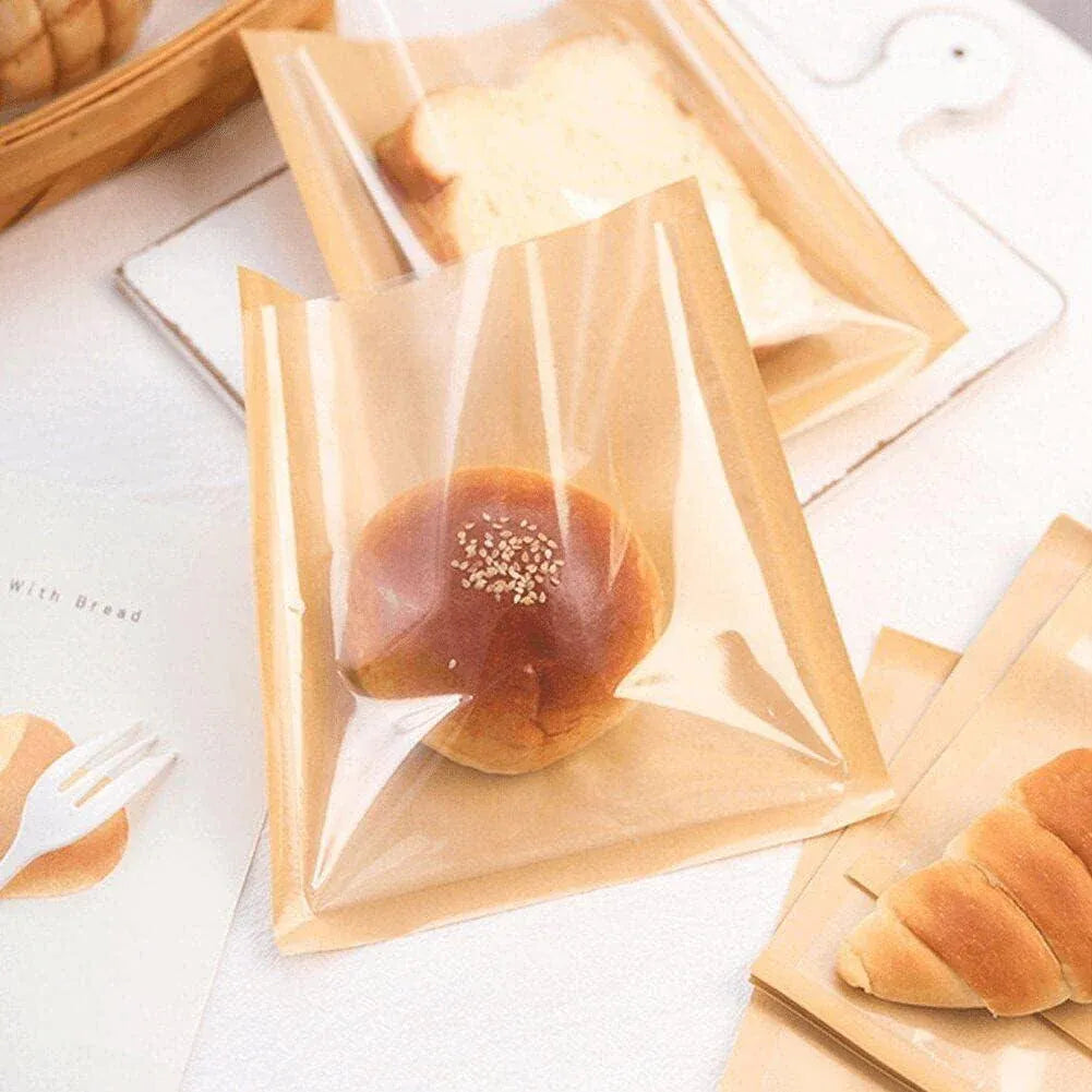 500PCS Transparent Food Greaseproof Bag Sandwich Donut Bread Packaging Pouch - Cowhide 21X25CM