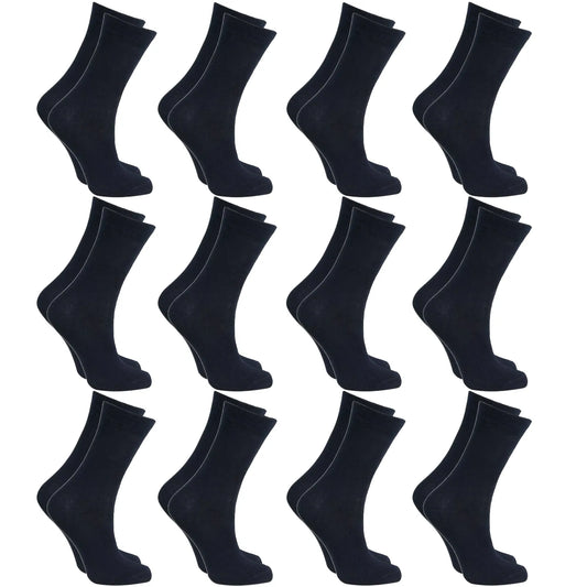 12x Pairs SCHOOL SOCKS Plain Cotton Rich Girls Boys School Uniform in Black - 13-3