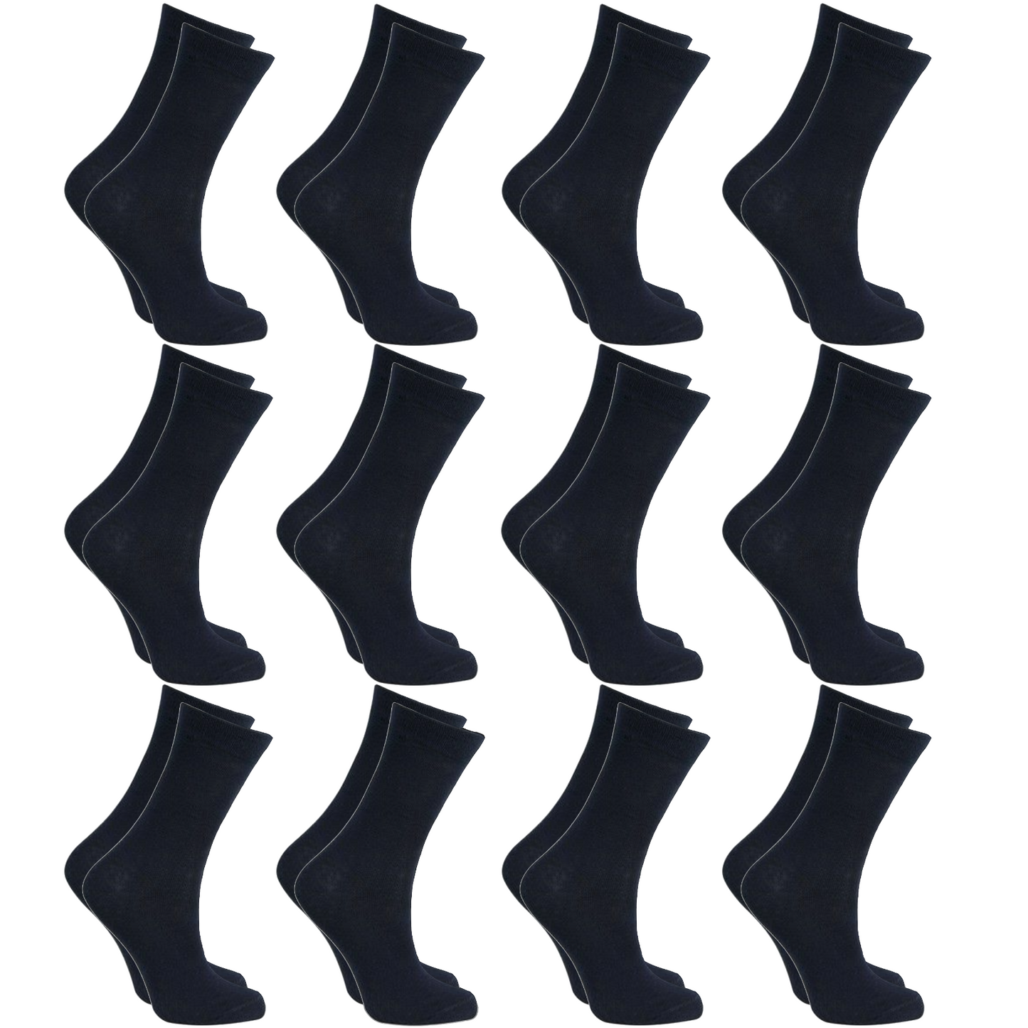 12x Pairs SCHOOL SOCKS Plain Cotton Rich Girls Boys School Uniform in Black - 13-3
