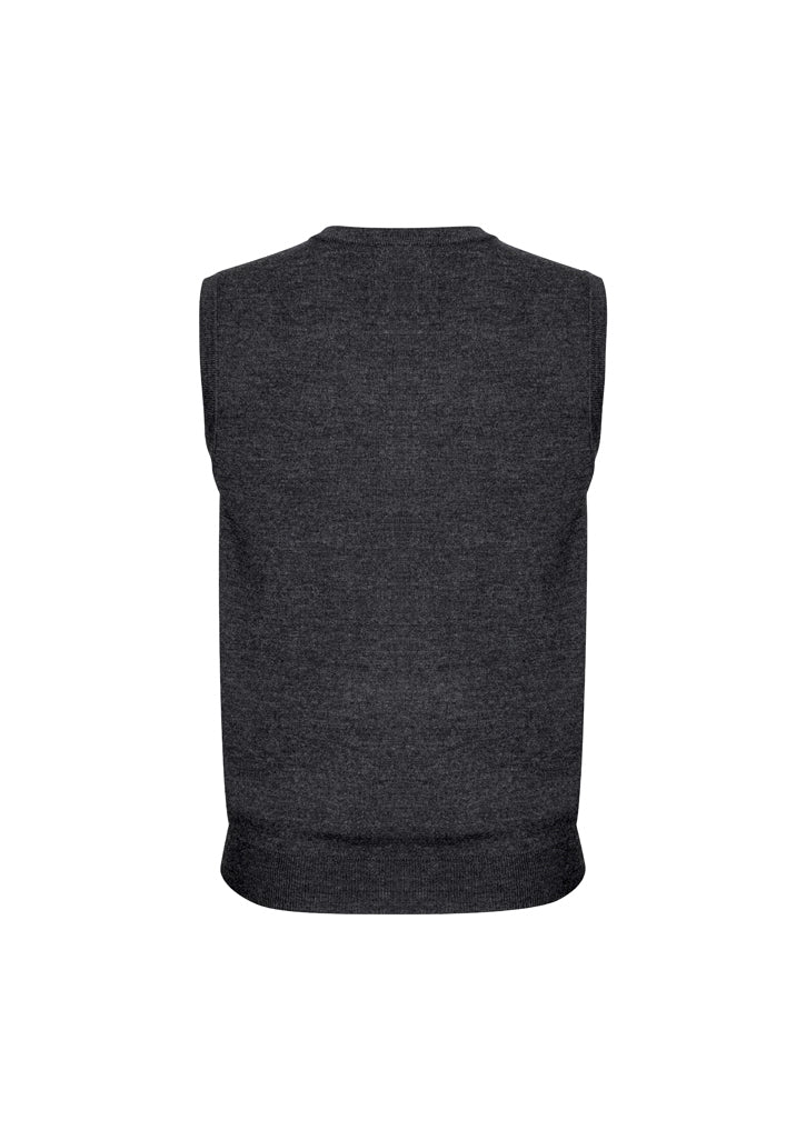 Mens Wool Blend V Neck Vest Sleeveless Double Knit  - Charcoal - Large
