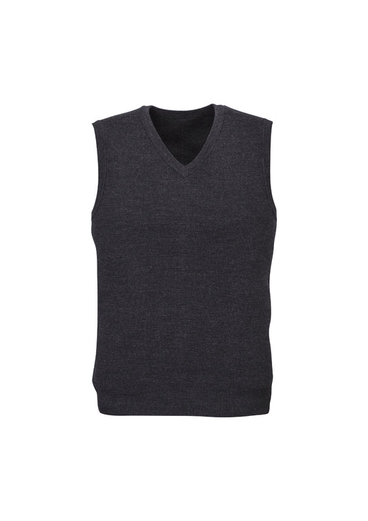 Mens Wool Blend V Neck Vest Sleeveless Double Knit  - Charcoal - X-Large