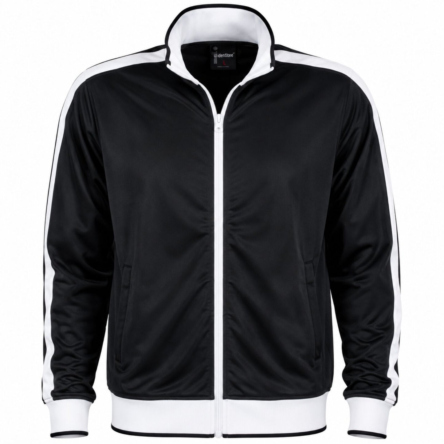 Identitee Mens Varsity Track Jacket Warm Winter Tracksuit Top Zip - Black/White - L