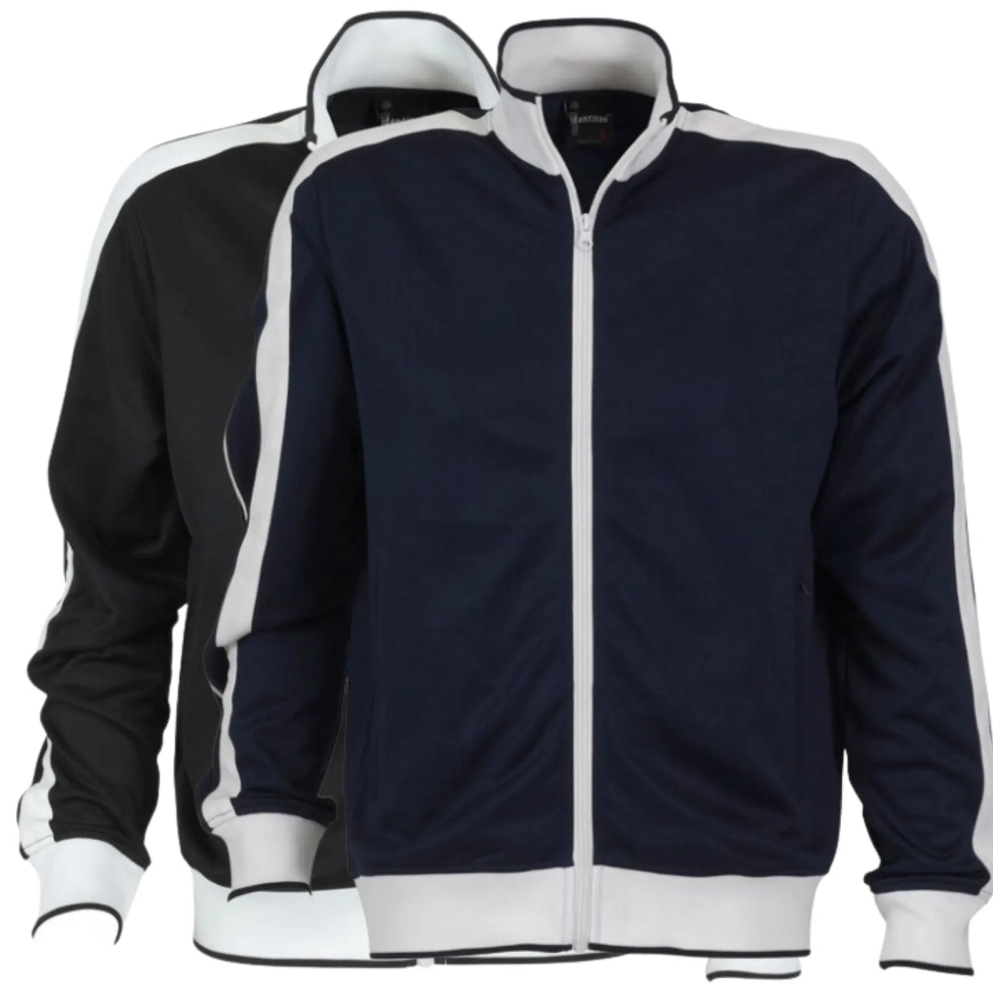 Identitee Mens Varsity Track Jacket Warm Winter Tracksuit Top Zip - Navy/White - L