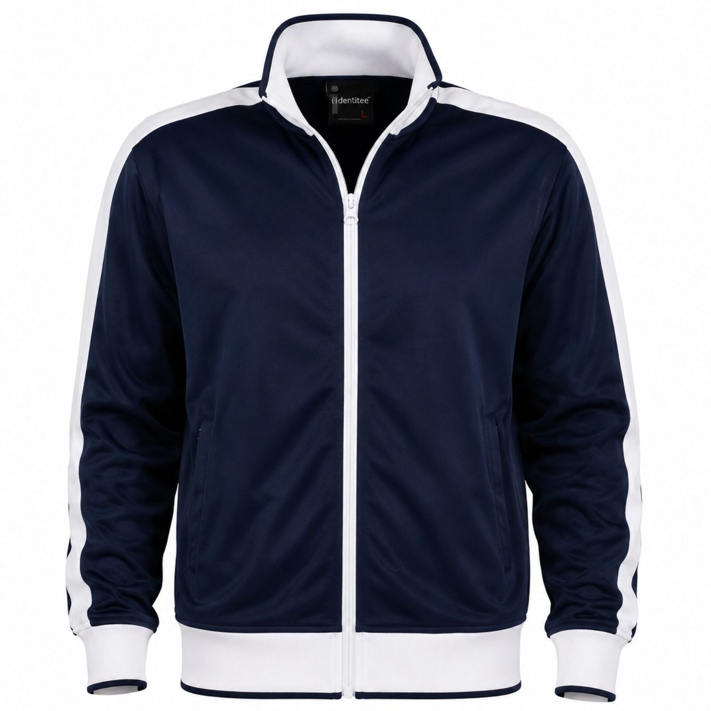 Identitee Mens Varsity Track Jacket Warm Winter Tracksuit Top Zip - Navy/White - M