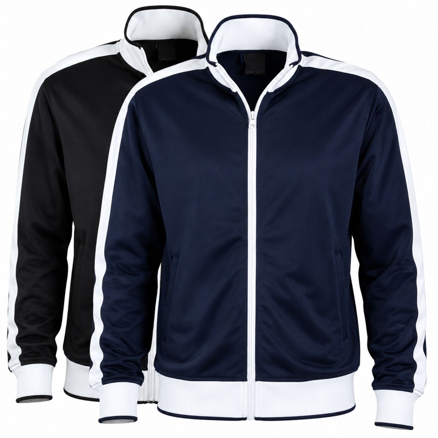 Identitee Mens Varsity Track Jacket Warm Winter Tracksuit Top Zip - Navy/White - M