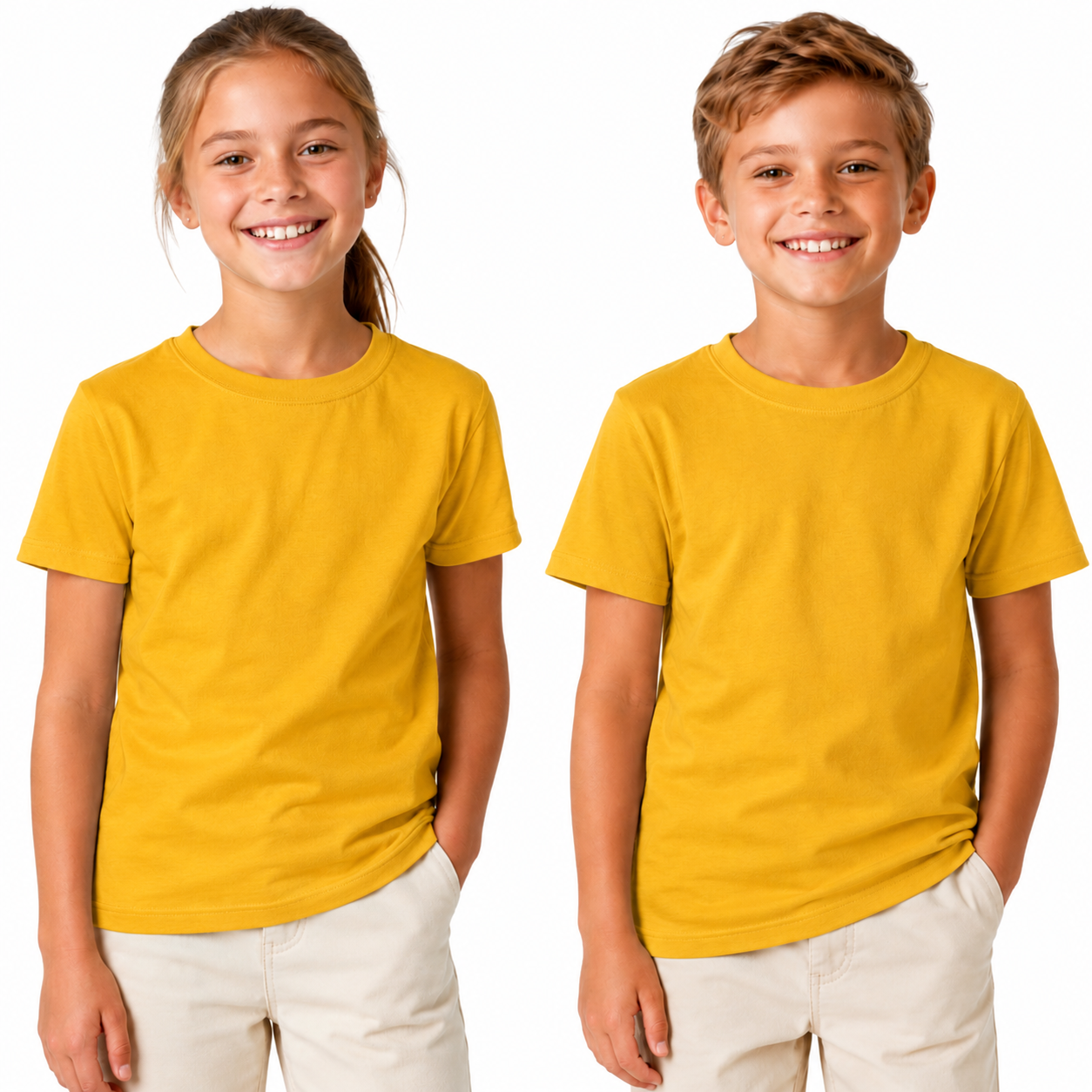 KIDS PLAIN T SHIRT Childrens Child 100% COTTON Boys Girls Basic Blank Tee Top - Yellow/Gold - 6