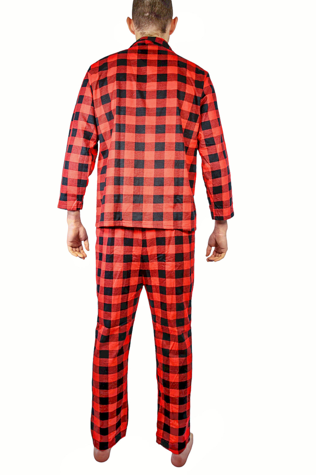 Mens Flannelette Pyjama Set 100% Cotton Long Sleeve Pants Soft Warm PJs - Red - XXL