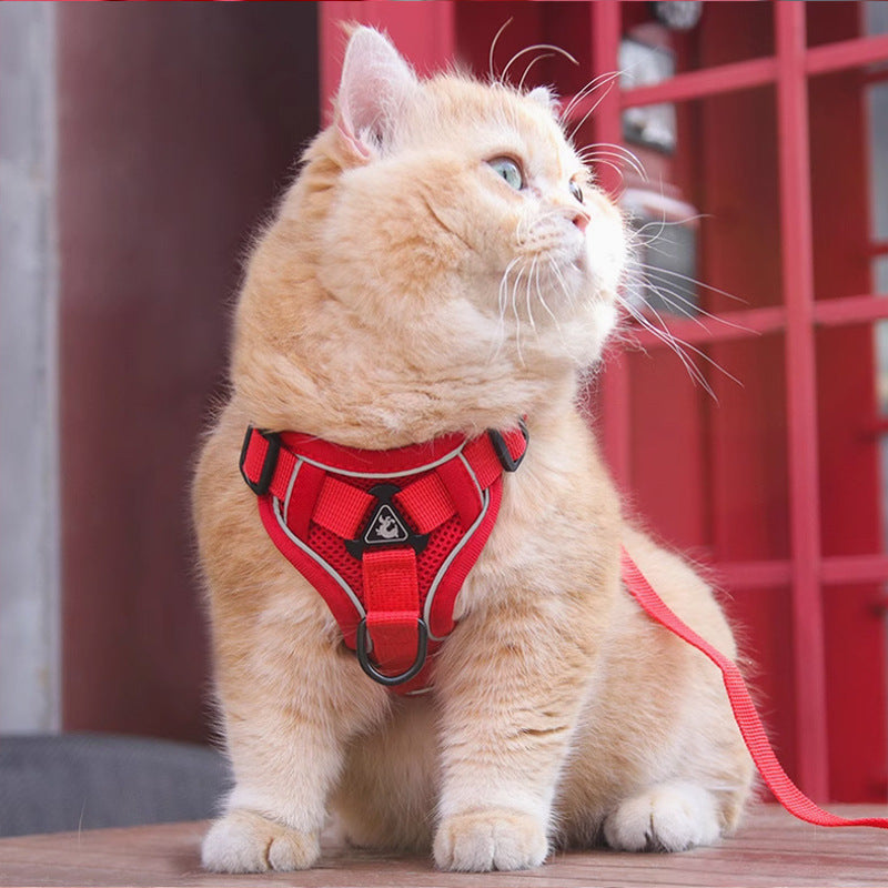 Red Reflective Mesh Dog Harness and Leash Set - Adjustable No-Pull Vest - S