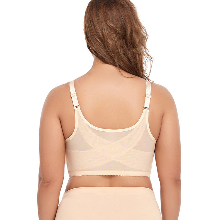2 Pcs Size L Women's Wireless Large-Cup Lace Bra with Front Clasp - Comfortable, Breathable, Beige