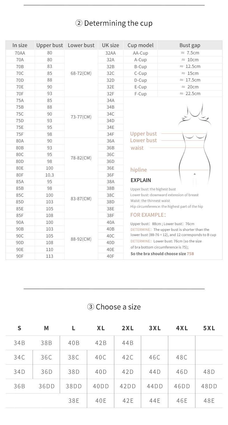 2 Pcs Size S Women's Wireless Large-Cup Lace Bra with Front Clasp - Comfortable, Breathable, Black