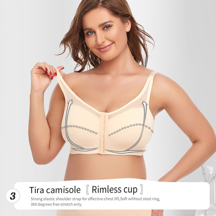 2 Pcs Size M Women's Wireless Large-Cup Lace Bra with Front Clasp - Comfortable, Breathable, Black
