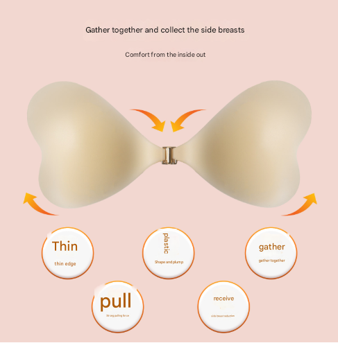 Size S [A cup] Two Pairs Light Skin Colour Heart-Shaped Silicone Breast Sticker - Thin Invisible Push-Up for Small Chest Enhancement