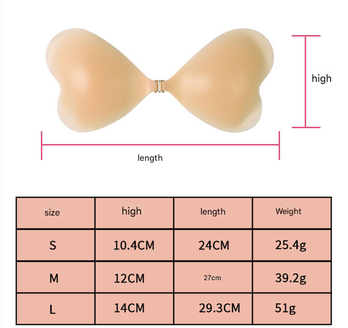 Size M [B cup] Two Pairs Pink Skin Colour Heart-Shaped Silicone Breast Sticker - Thin Invisible Push-Up for Small Chest Enhancement