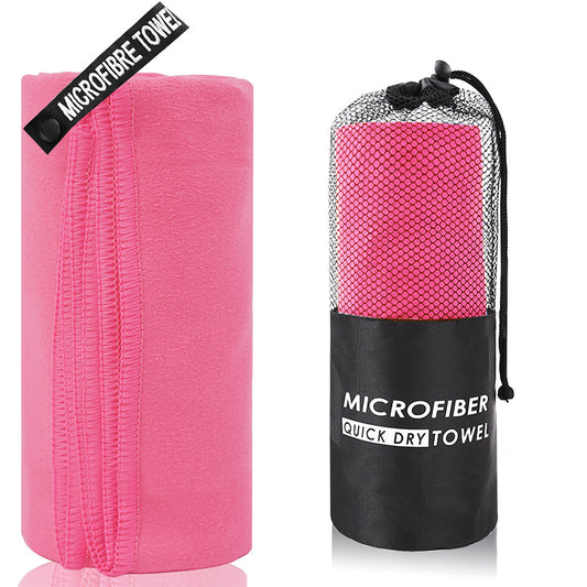 2-Piece Rose Red Quick-Dry Microfiber Sports Towel with Travel Case - Compact & Absorbent for Gym, Swimming & Camping