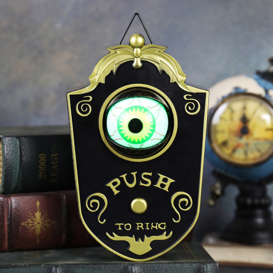 2-Piece Black Halloween Animated Eyeball Doorbell - Spooky Light-Up Prop with Scary Sounds for Party & Door Decoration
