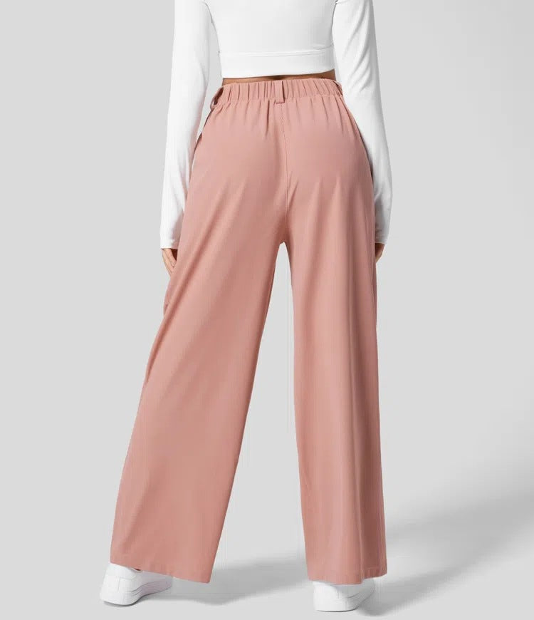 XXL Pink Drapey High-Waist Wide-Leg Trousers - Loose Fit Casual Long Pants for Women
