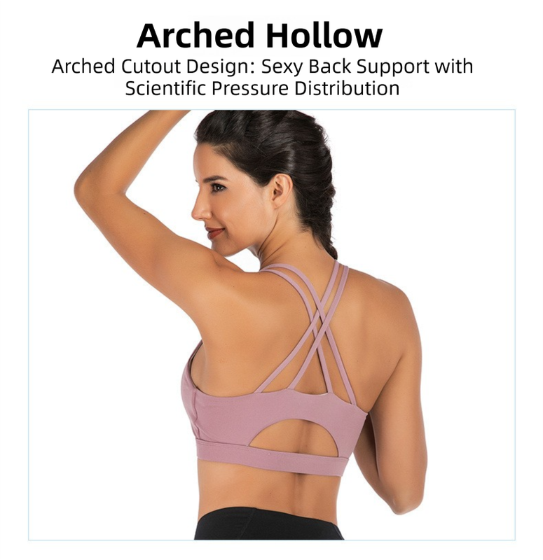 L Size Black Elegant Sexy Criss-Cross Back Sports Bra for Women - High Support & Anti-Shock, Wire-Free Yoga Crop Top with X-Shape Fine Strap