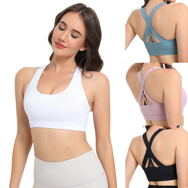 2-Pack White High-Support Shockproof Sports Bra(L Size) - Women's Backless Yoga Running Vest with Naked-Feel Comfort (Padded & Wire-Free)