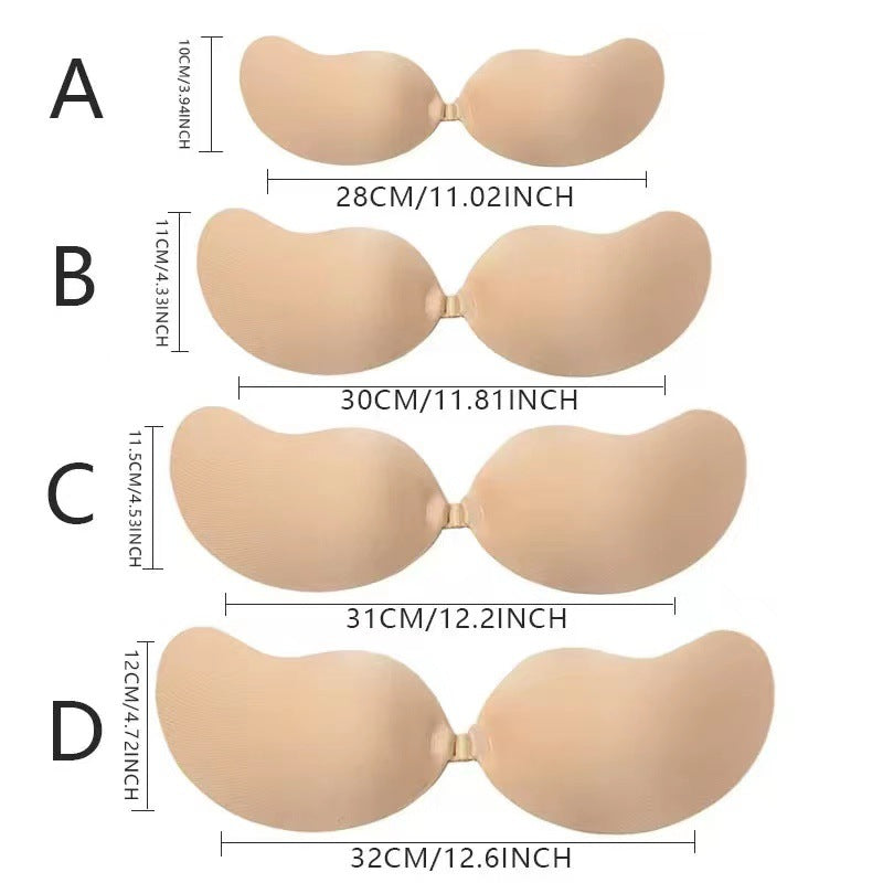3-PCS Black color Invisible Silicone Push-Up Bra - Reusable Adhesive Mango Breast Pasties with Breathable Design - Strapless Backless Self-Adhesive Nipple Covers for Women(Cup D)