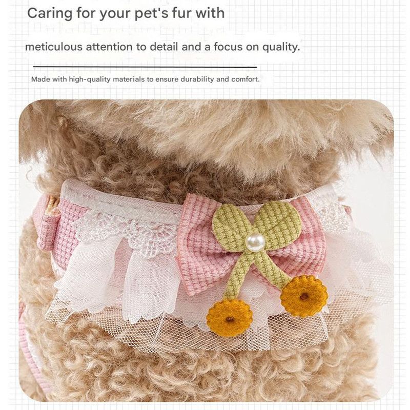 Green Lace Y-Shaped Pet Harness and Leash Set - Breathable Mesh Vest for Small to Medium Dogs and Cats - Comfortable Walking Gear with 150cm Leash(Size:S)