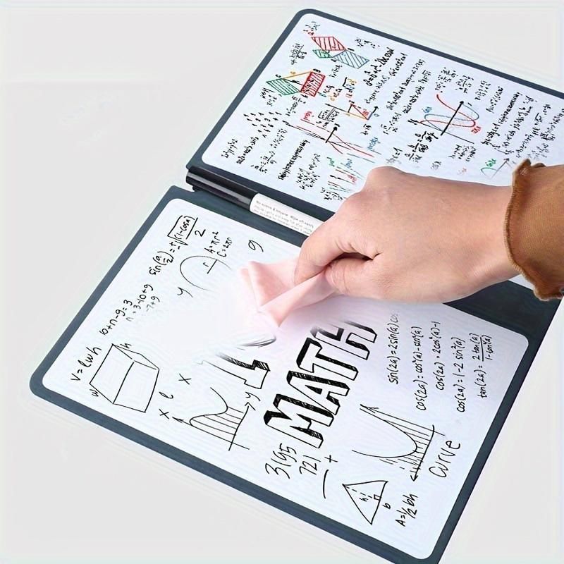 Pink A4 PU Leather Whiteboard Notebook with 3-Color Pens, Eraser & Cloth - Reusable Eco-Friendly Desktop Memo Pad & Handheld Writing Tablet