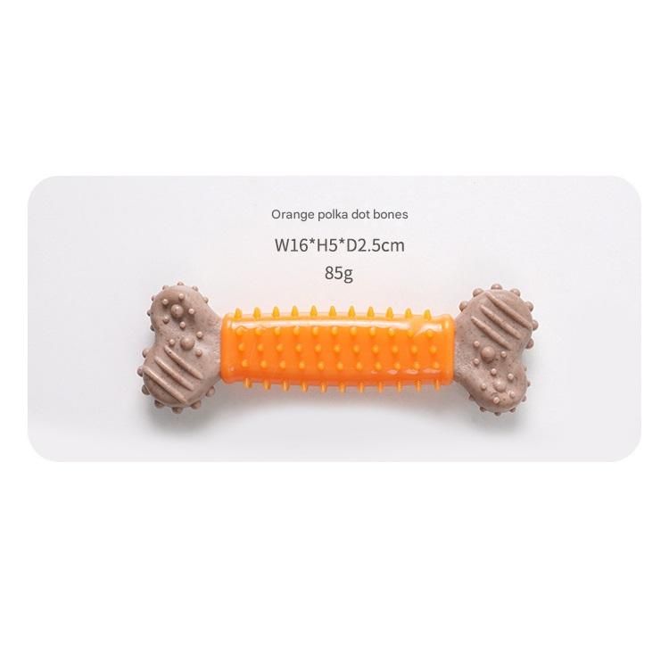 Orange Polka Dot Pattern Durable Dog Chew Toy - TPR Plastic Composite Bone for Small to Medium Dogs - Teeth Cleaning, Boredom Buster, Non-Toxic & Bite-Resistant Design for Puppies and Adult Dogs