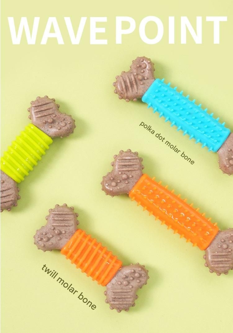 Blue Polka Dot Pattern Durable Dog Chew Toy - TPR Plastic Composite Bone for Small to Medium Dogs - Teeth Cleaning, Boredom Buster, Non-Toxic & Bite-Resistant Design for Puppies and Adult Dogs