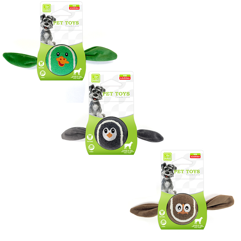 3-Piece Set High Elastic Pet Tennis Toy - Chew-Resistant Dog Ball with Plush Animal Designs for Interactive Play, Teeth Grinding & Dental Cleaning, Synthetic Fiber & Rubber, 80g Lightweight, Ideal for Small to Large Dogs-Designs: Duck and  Owl and  Pengui