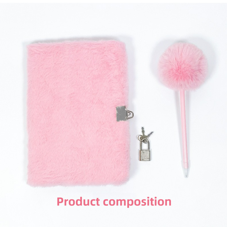 Rose Red Plush A5 Notebook and Pom Pom Pen Gift Box with Privacy Lock & Key - Soft Faux Fur Diary, Secure Personal Journal, Perfect Gift-Ready Stationery for Girls and Teens