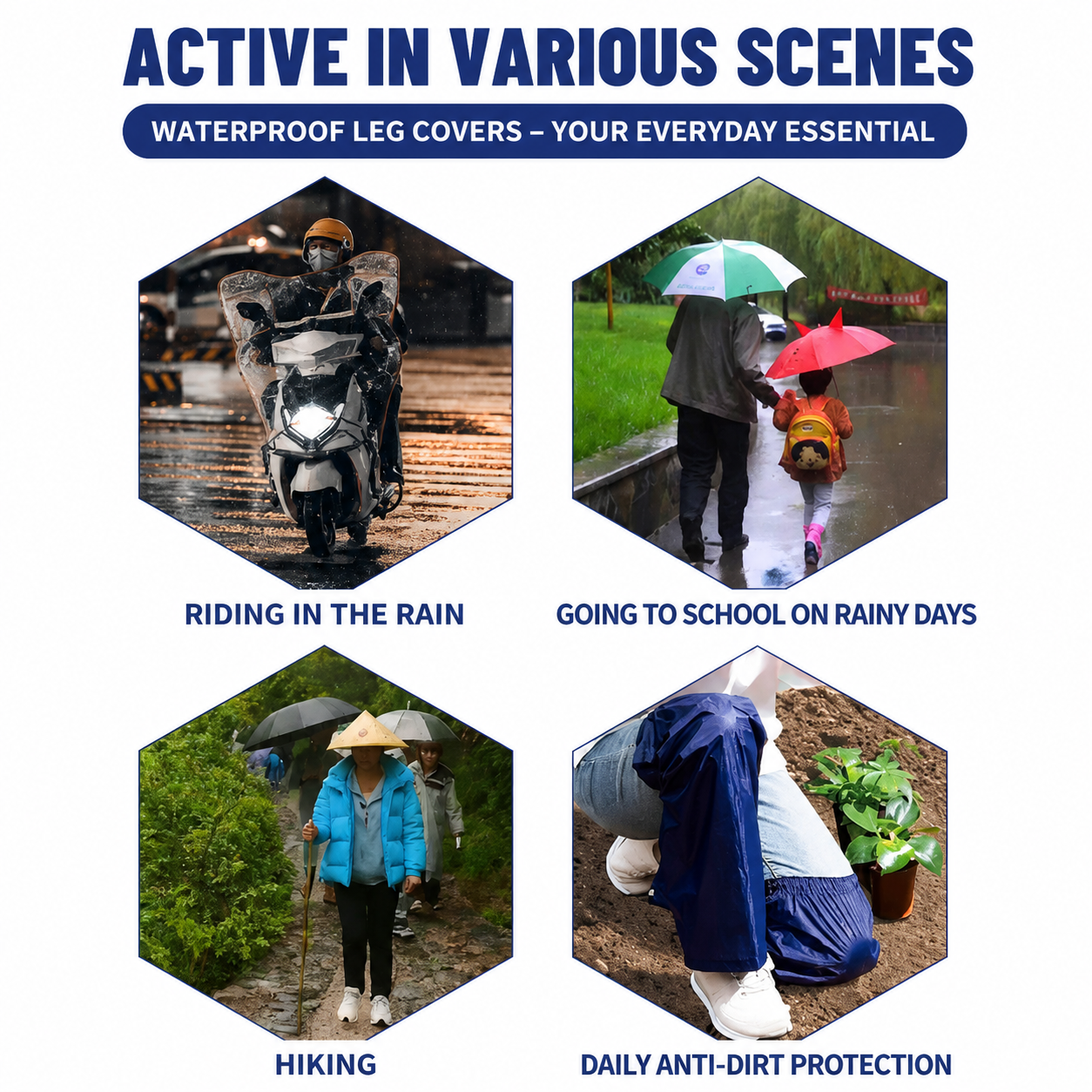 Black Waterproof Rain Leg Covers and Long Half Rain Pants, Quick Pull-On with Adjustable Elastic Top & Snap Closure Cuffs – Lightweight & Reusable, Windproof & Mudproof for Commuting, Cycling, Garden and Outdoor Activities (1 Pair 4XL)