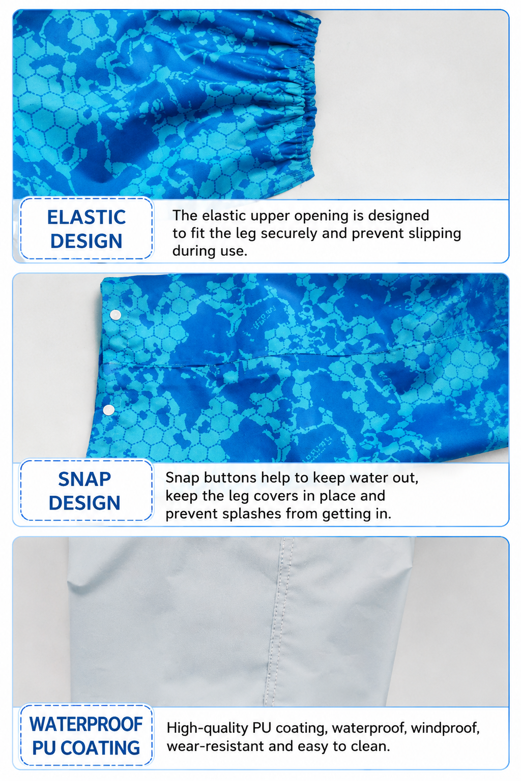 Royal Blue Waterproof Rain Leg Covers and Long Half Rain Pants, Quick Pull-On with Adjustable Elastic Top & Snap Closure Cuffs – Lightweight & Reusable, Windproof & Mudproof for Commuting, Cycling, Garden and Outdoor Activities (1 Pair 4XL)