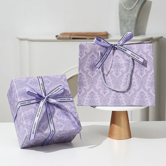 3 piece medium size Purple Gift Box Set with Gift Bag & Raffia Fill - Premium Empty Present Packaging Box for Birthdays Weddings Baby Showers and Special Occasions