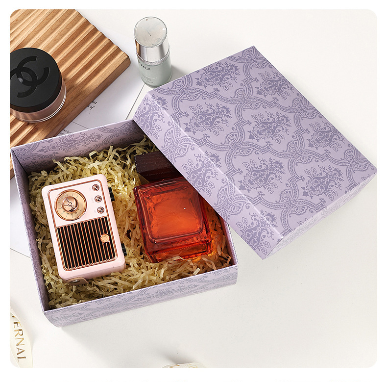 3 piece medium size Purple Gift Box Set with Gift Bag & Raffia Fill - Premium Empty Present Packaging Box for Birthdays Weddings Baby Showers and Special Occasions