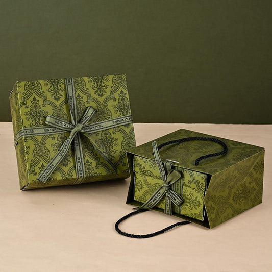 3 piece small size  Green Gift Box Set with Gift Bag & Raffia Fill - Premium Empty Present Packaging Box for Birthdays Weddings Baby Showers and Special Occasions