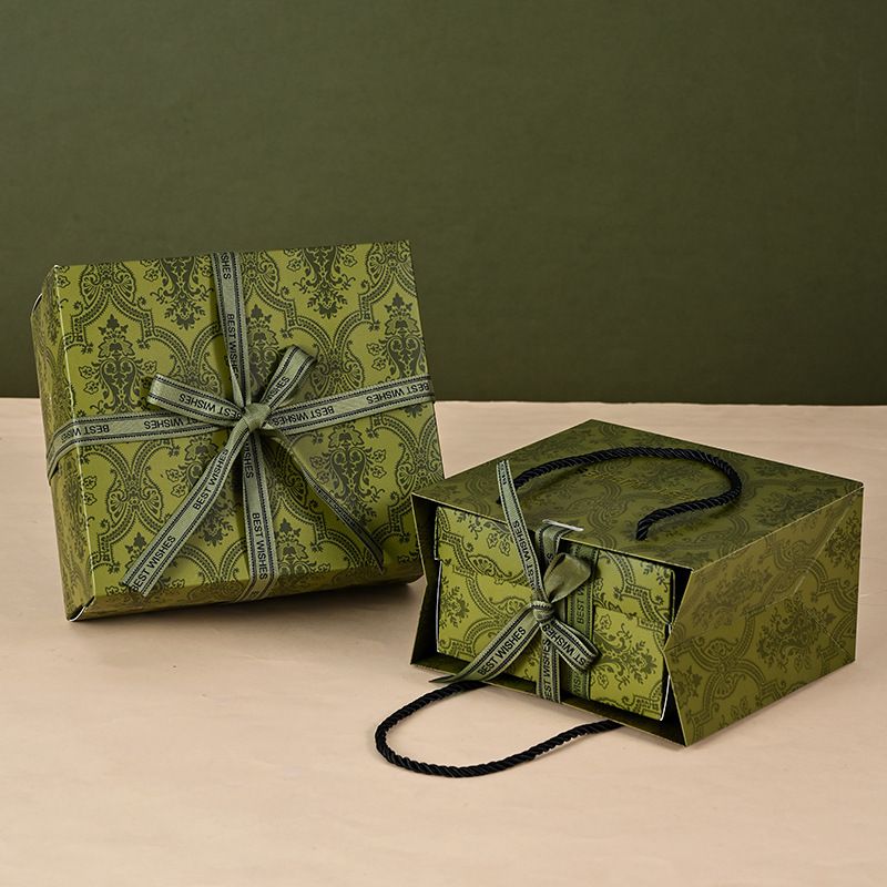 3 piece medium size Green Gift Box Set with Gift Bag & Raffia Fill - Premium Empty Present Packaging Box for Birthdays Weddings Baby Showers and Special Occasions